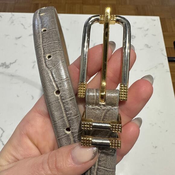 Carlisle Vintage Leather Belt Croc Embossed Taupe Mixed Metal Buckle Size M, EUC - Picture 3 of 8